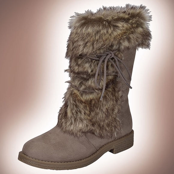 1 Left! Soda Furry Smoke Taupe Calf Lace-up  Boots - Picture 4 of 7